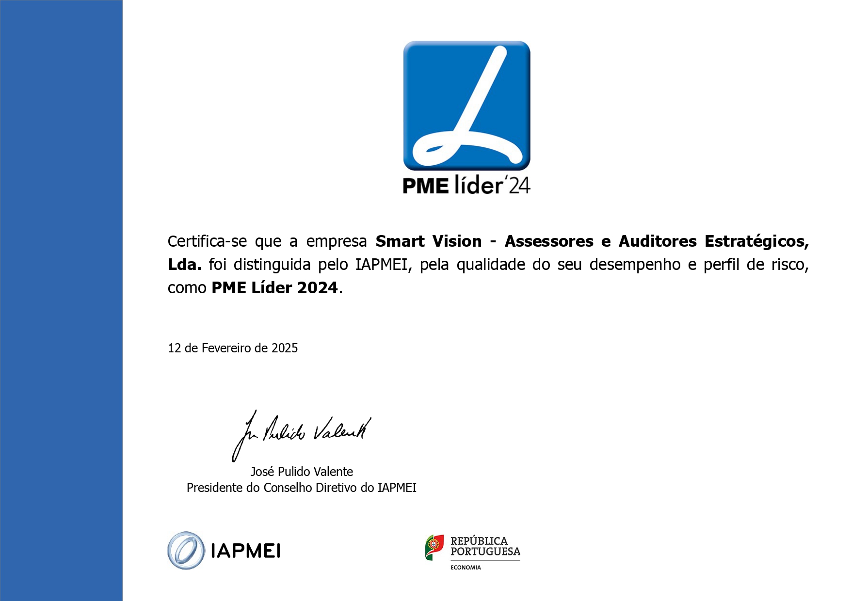 Smart Vision recebe o Estatuto de PME Líder 2024